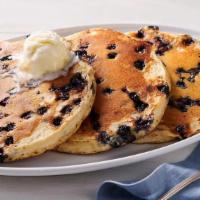 Wild Maine Blueberry Pancakes – Three · Three Buttermilk Pancakes n’ butter with Wild Maine Blueberries.
