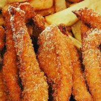 Dozen Breast Strips (12 Pcs) + 2 Dipping · Served with French fries.