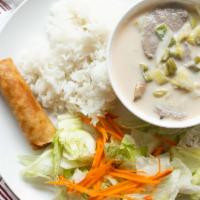 Tom Kha · Gluten- Free. Coconut milk with mushrooms, cabbage, galangal, kaffir lime leaf, and lemon gr...