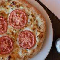 White Knight Pizza · Ricotta, mozzarella cheese, oregano, tomatoes and fresh garlic.