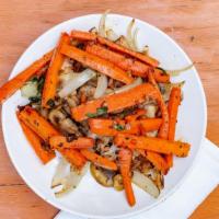 Roasted Carrots, Mushroom & Onions · With garlic, white wine and shallot sauce.
