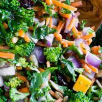 Side Kale Salad · Massaged kale, roasted sweet potato, shredded carrot, red onion, cranberries, olive oil and ...