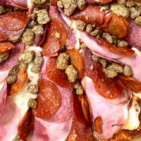 Meat Lover · canadian bacon, salami, pepperoni, linguica, beef, and sausage.
