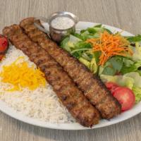 Lamb Koobideh · one skewer Seasoned ground lamb mixed with grated onion, grilled on open flame.