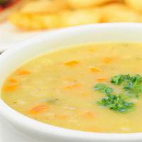 Barley Soup · Vegetarian. A delicious chicken-based soup cooked with barley, carrots, and sweet peas. Serv...