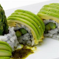 Green Roll · asparagus roll, avocado, kale sauce.