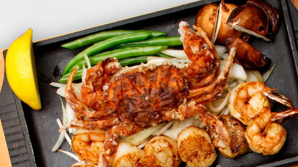 Seafood Hibachi · shrimp, jumbo scallop, soft shell crab, sautéed shiitake mushrooms, vegetables