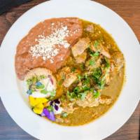 Chile Verde · Lean pork chunks, simmered in our green homemade salsa, made with tomatillos, green peppers,...