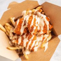 Buffalo | Jaguar Chicken Fries · Favorite. Box of seasoned fries
topped with four deep fried chicken chunks
crossed with our ...