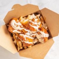Spicy Mango | Jaguar Chicken Fries · Box of seasoned fries
topped with four deep fried chicken chunks
crossed with our signature ...