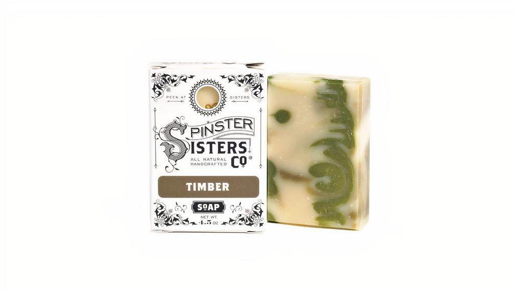 Timber Bar Soap · Your mind will wander into visions of a deep, dark forest while inhaling the complex scent of this natural soap. Cypress, Black spruce, juniper, and Siberian fir essential oils are complemented by swirls of green spirulina and mica.