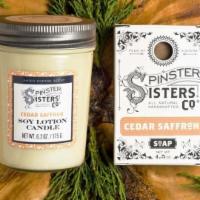 Cedar Saffron Soy Lotion Candle · This spicy, woodsy scent is beloved by men and women alike. Rub the candle's warm oils into ...