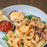 *Calamari (Gluten Intolerant) · Served with house-made cocktail sauce and spicy aioli.