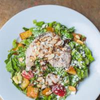 Farmer’S Market Salad · A paesanos favorite. Grilled chicken, sweet corn, grape tomatoes, diced avocado, crumbled go...