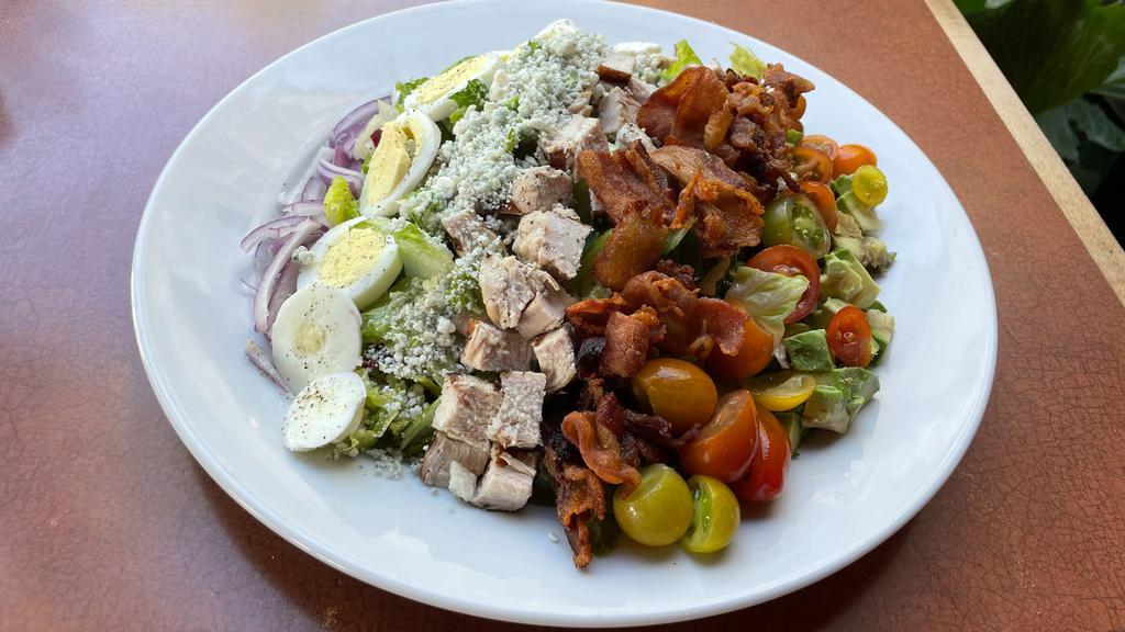 *Cobb Salad (Gluten Intolerant) · Grilled chicken, bacon, egg, avocado, heirloom tomatoes, red onions, gorgonzola cheese, romaine and treviso, red wine vinaigrette