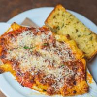 *Baked Pasta (Gluten Intolerant) · Gluten free spaghetti baked with Parmesan, cream and bolognese sauce. With gluten free bague...