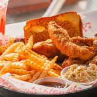 6 Tenders Combo · 1 Flavor + 2 Dips. Comes with fries, coleslaw, texas toast, & a drink.