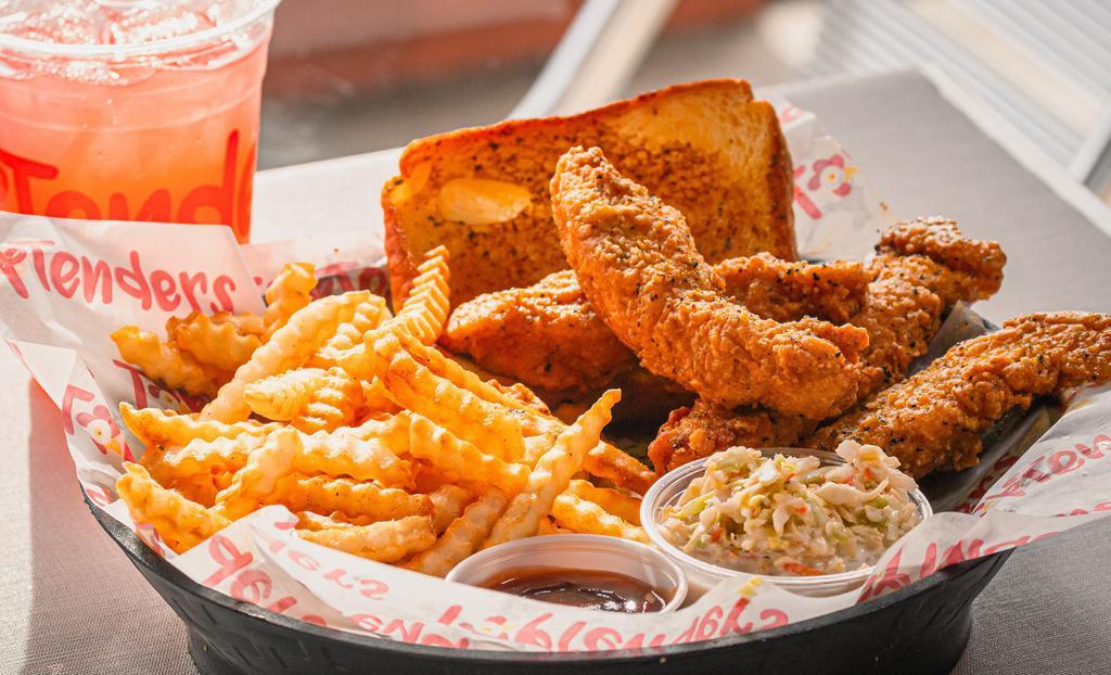 6 Tenders Combo · 1 Flavor + 2 Dips. Comes with fries, coleslaw, texas toast, & a drink.