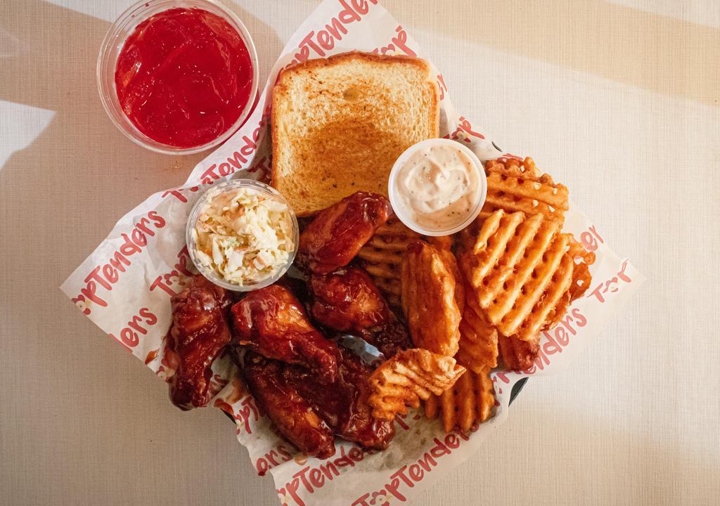 8 Wings Combo · 2 Flavors + 2 Dips. Comes with fries, coleslaw, texas toast, & a drink.