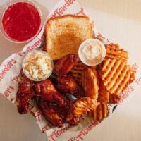 6 Wings Combo · 1 Flavor + 2 Dips. Comes with fries, coleslaw, texas toast, & a drink.