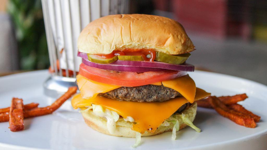 Both Burger · Our signature Smash Burger with the “Best of Both”.  Two BOTH® burger patties (made with 50% grass-fed angus beef and 50% veggies), American cheese, “house” sauce, lettuce, tomato, onion. Served on a potato bun.