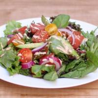 Tuna Poke Salad · Organic mixed greens, heirloom tomatoes, carrots, cucumbers & toasted sesame with ponzu dres...