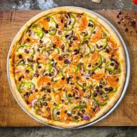 Superb Vegetarian Pizza  · Green peppers, red onions, mushrooms, olives, mozzarella cheese, and free tomatoes by request.