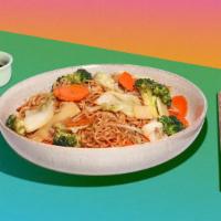 Vegan Chow Mein · Thin rice noodles pan fried with your choice of tofu or vegetables.