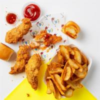 Cooler Ranch Combo Bucket · 4 hand breaded chicken tenders dusted with Ranch seasoning. Side of dipper fries with Ranch ...
