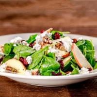 Spinach & Goat Cheese Salad · apples, dried cranberries, toasted walnuts, citrus vinaigrette