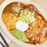 Enchiladas · Served with rice & beans. Picadillo, pollo o queso 3 enchiladas preparadas con salsa verde o...