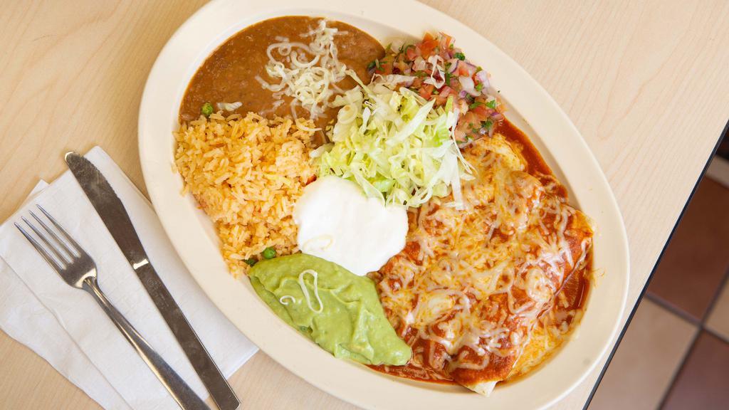Enchiladas · Three enchiladas with your choice of meat: beef, chicken or cheese.