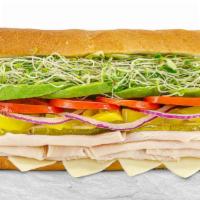 Turkey, Avocado, Sprouts & Cream Cheese · Handcrafted sandwich on a toasted french roll with turkey breast, fresh sliced avocado, spro...