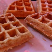 Belgian Waffle · Butter and maple syrup.