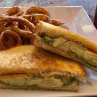 Avocado Cheddar Melt Sandwich · Fresh avocado and melted cheddar cheese. Served on sourdough with choice of side.