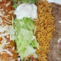 2 Enchiladas Combo · Served with rice and beans.
