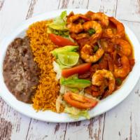 Shrimp Rancheros · Served with rice and beans. Also comes with flour or corn tortillas.