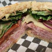 Tastes Like Velvet (Copy) · Salami, swiss cheese, roasted tomato, red onion, romaine, balsamic vinaigrette, dijon aioli ...