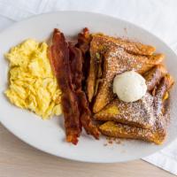 French Toast Special · (Two) pieces of cinnamon French toast, (two) eggs any style with (three) pieces of bacon or ...