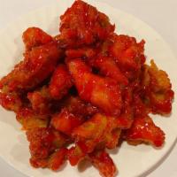 Sweet And Sour Chicken · Breaded chicken fried to crispy, serve with sweet and sour sauce on the side.