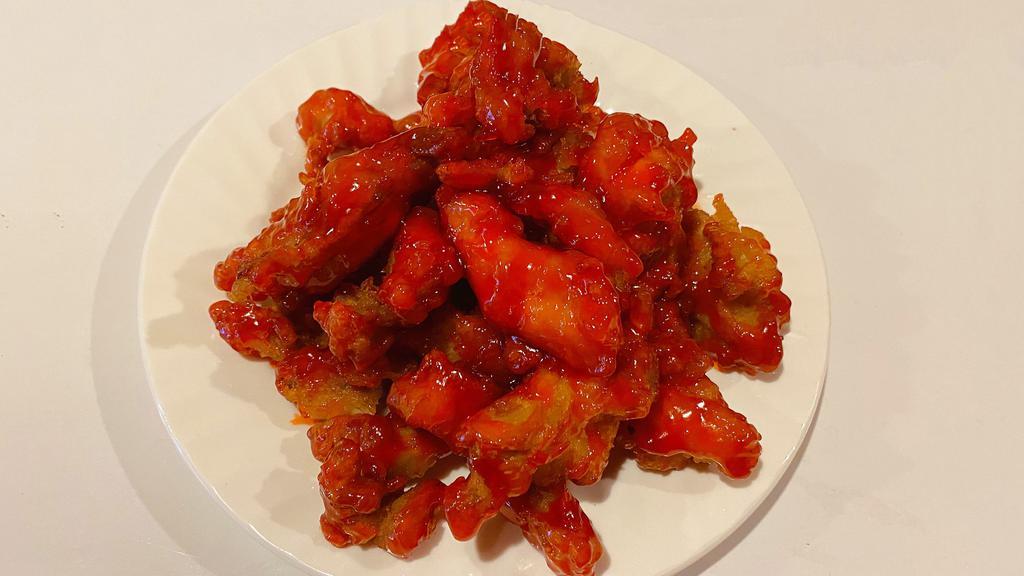Sweet And Sour Chicken · Breaded chicken fried to crispy, serve with sweet and sour sauce on the side.