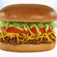 Taco Burger · Seasoned all Soy protein, mild real cheddar cheese, fresh lettuce and tomato on a warm wheat...