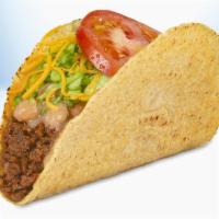Veg Taco · Seasoned all Soy protein, homemade beans, mild real cheddar cheese, fresh lettuce and tomato.