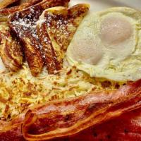 New French Toast · French toast served with bacon, sausage, eggs, and hashbrowns.