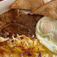 Steak And Eggs · Steak and eggs made your way, served with toast and hash browns.