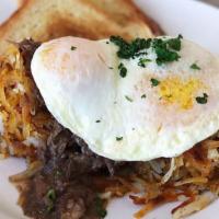 Angus Short Rib & Hash Brown Potato Cakes · Cabernet Braised Angus Beef with Eggs and your choice of Toast
