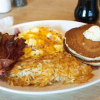 Buttermilk Pancakes · Short Stack (2) $8.50 / Tall Stack (3) $10.00
Fresh Blueberries, Bananas, or Ibarra Chocolat...