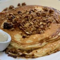 Mango Pancakes With Housemade Granola & Guava Syrup · Topped with Mango Guava Compote
Short Stack (2) $11.00 / Tall Stack (3) $12.00