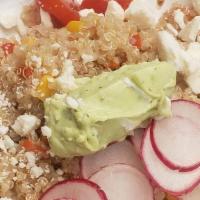 Quinoa Salad · Quinoa, mixed spinach and arugula salad, tomatoes, bell pepper in a lemon vinaigrette.