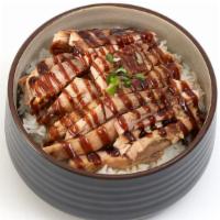 Chicken Teriyaki Bowl · sushi rice, marinated chicken, asparagus, carrot, cucumber and topped with teriyaki sauce, g...